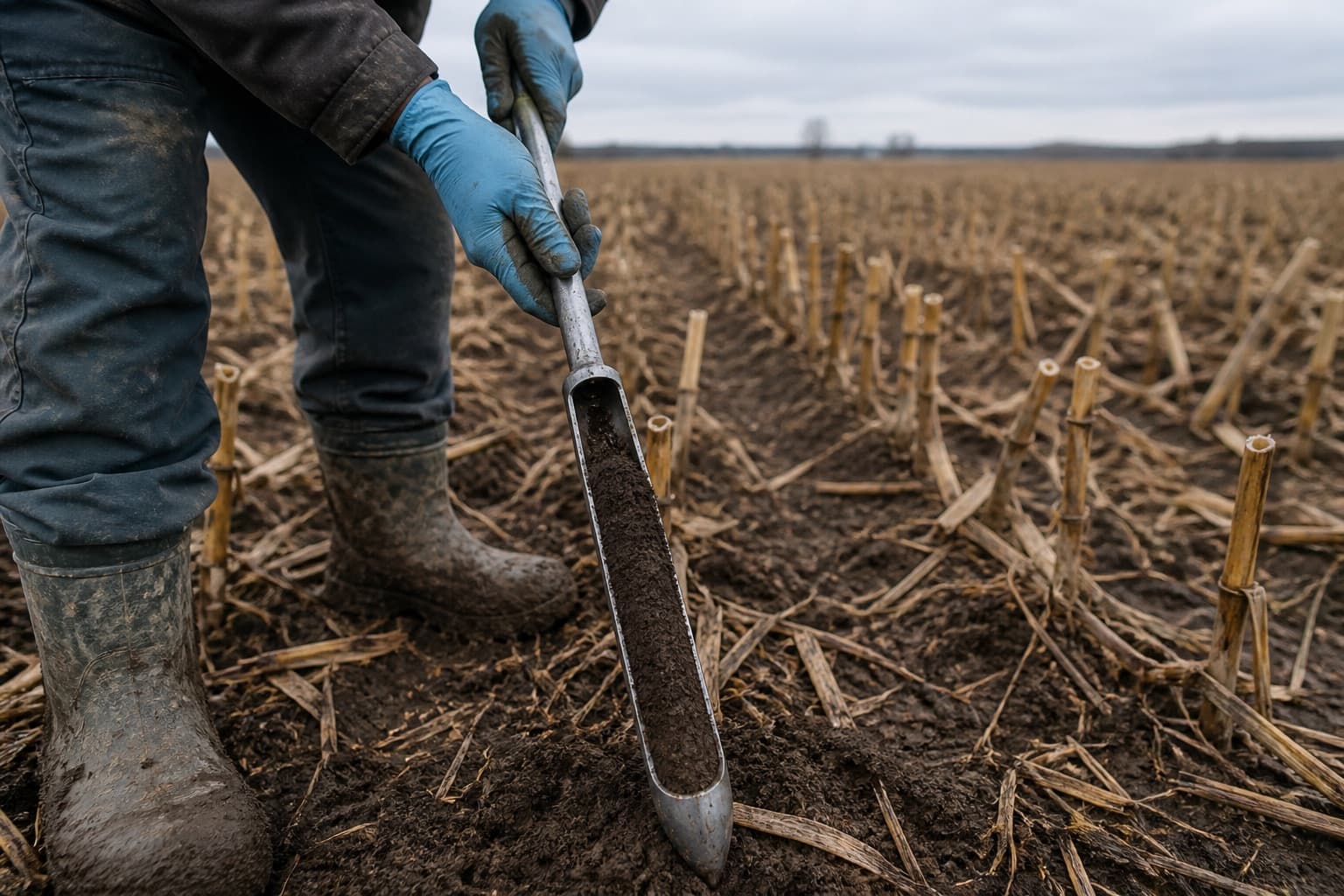 Soil core pulled between crop residue.