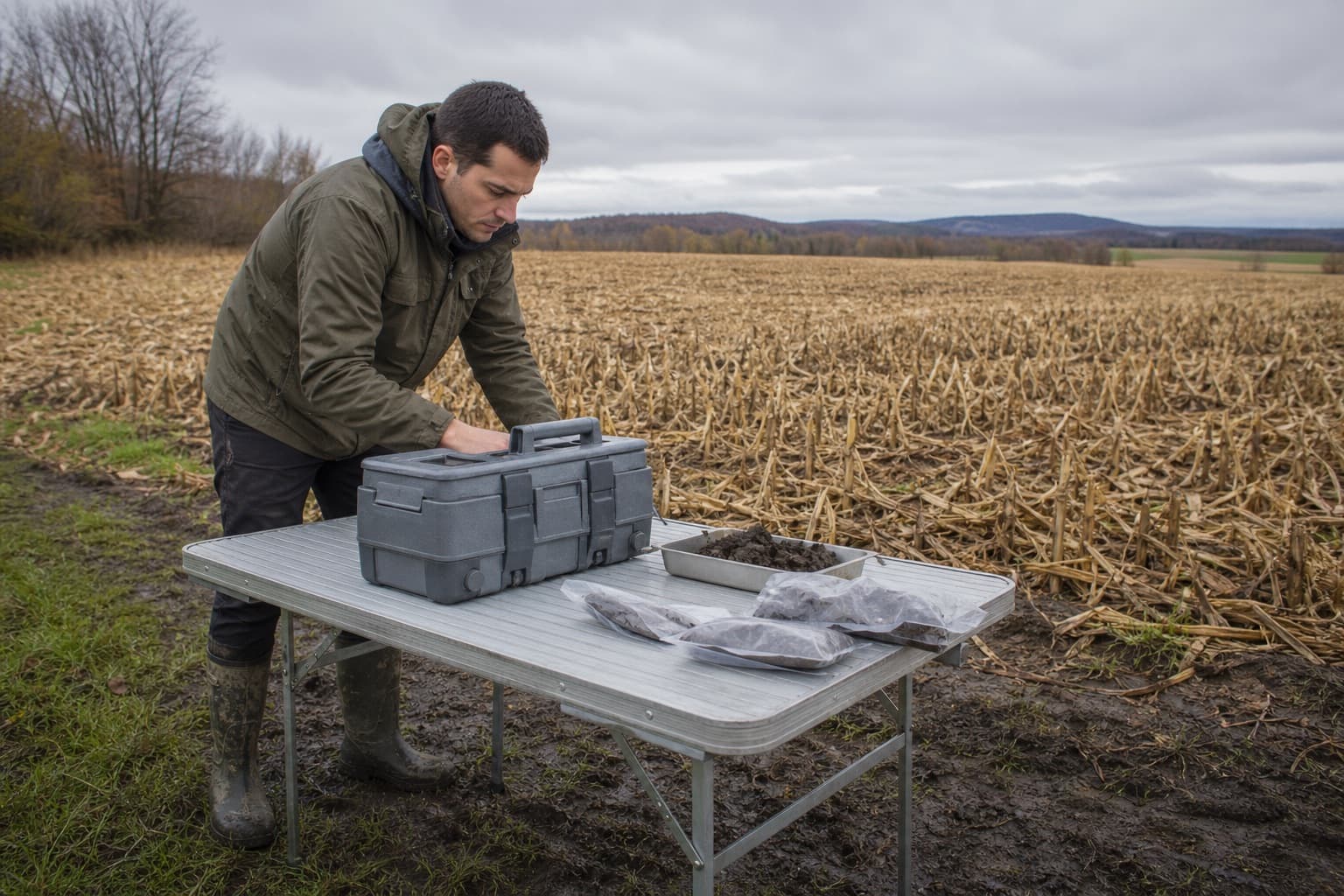On-site soil analysis at the field edge, on campaign day.